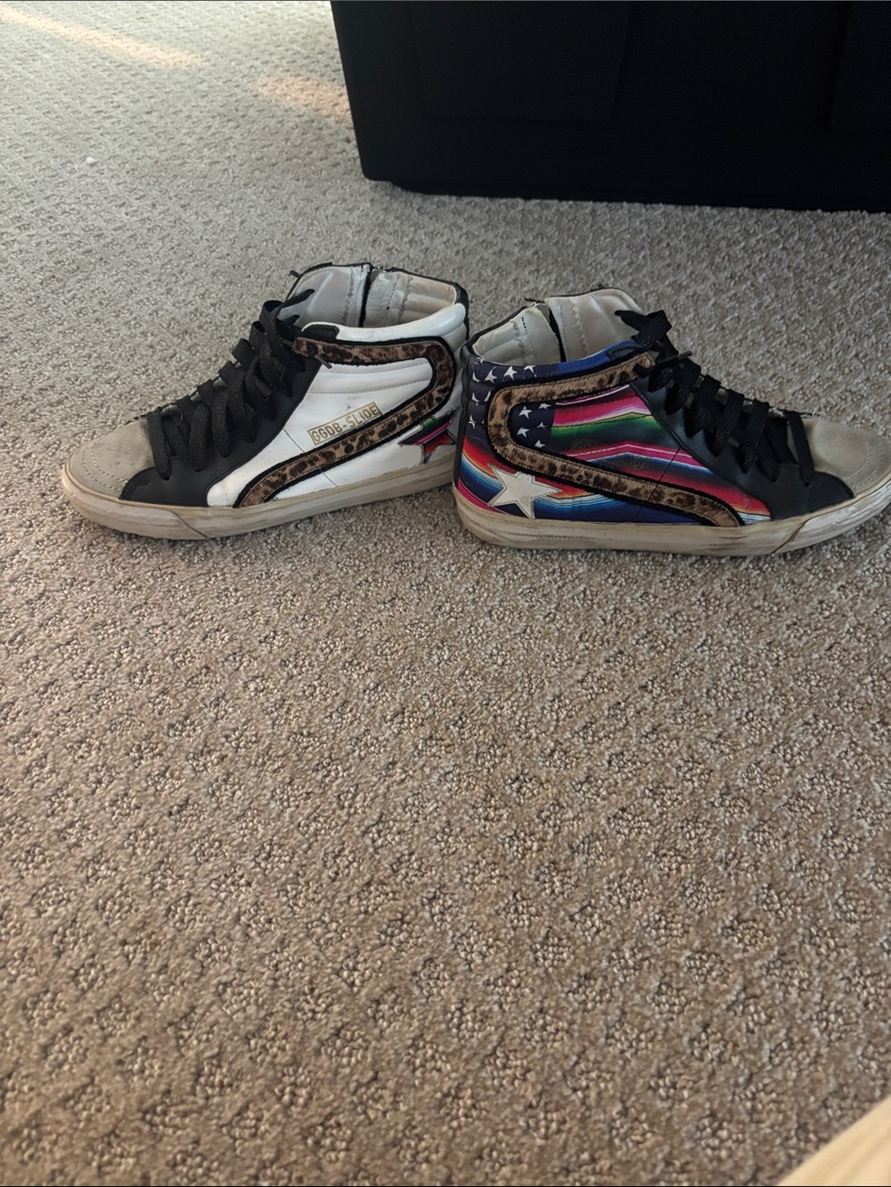 Golden Goose Multicolor High-Top Sneakers with Leopard Trim